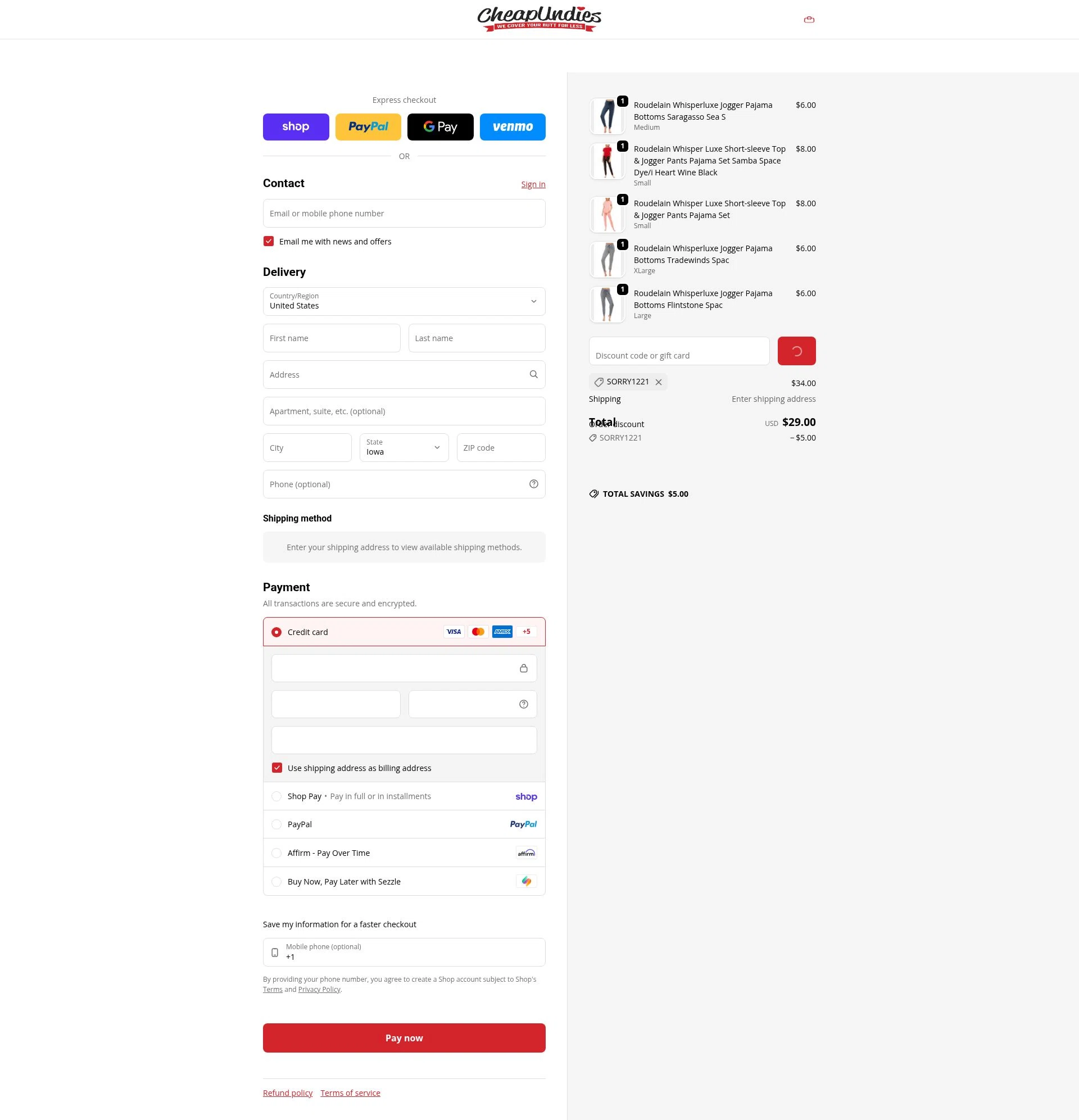 CheapUndies checkout page showing CheapUndies discount code box | Screenshot taken by SimplyCodes community member on Feb 10, 2026