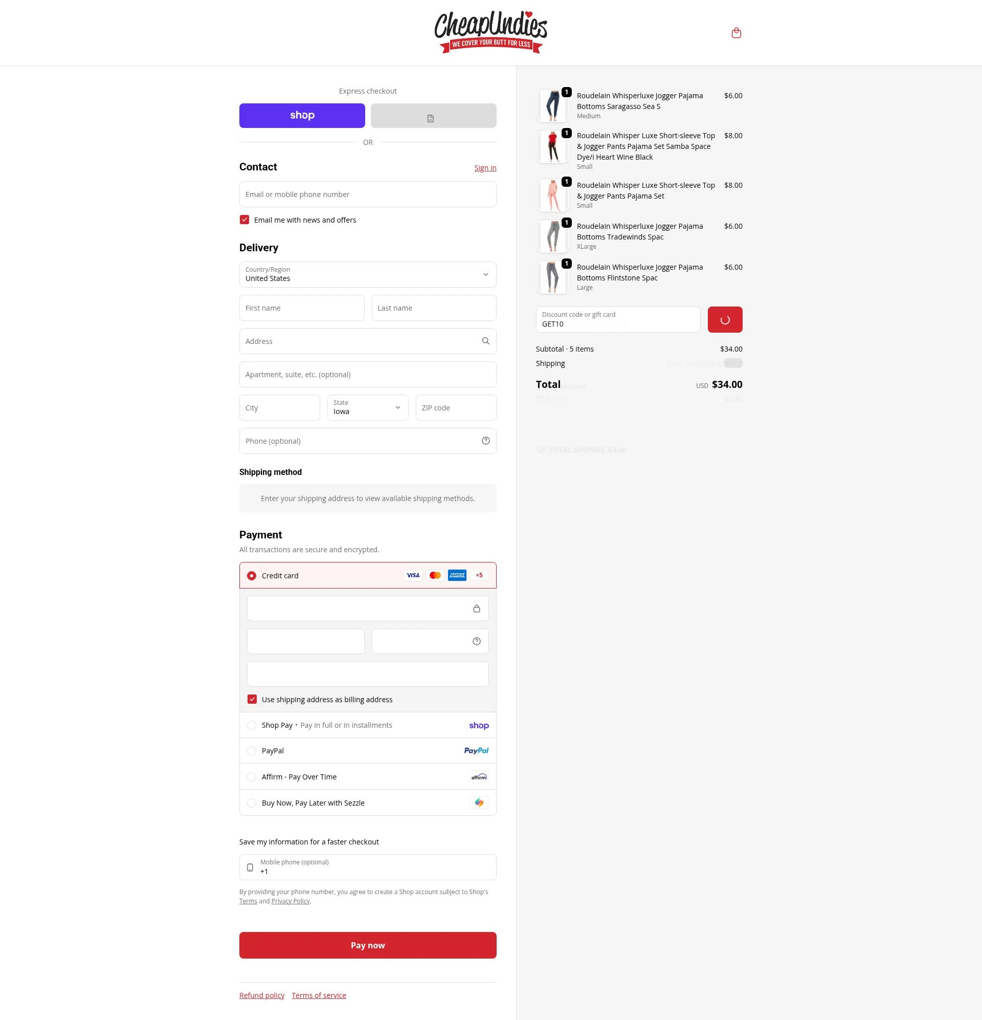 CheapUndies checkout page showing CheapUndies discount code box | Screenshot taken by SimplyCodes community member on Feb 15, 2026