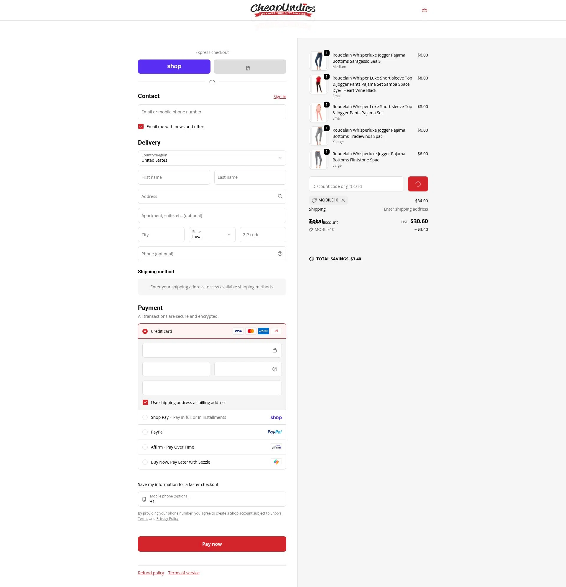 CheapUndies checkout page showing CheapUndies discount code box | Screenshot taken by SimplyCodes community member on Feb 15, 2026