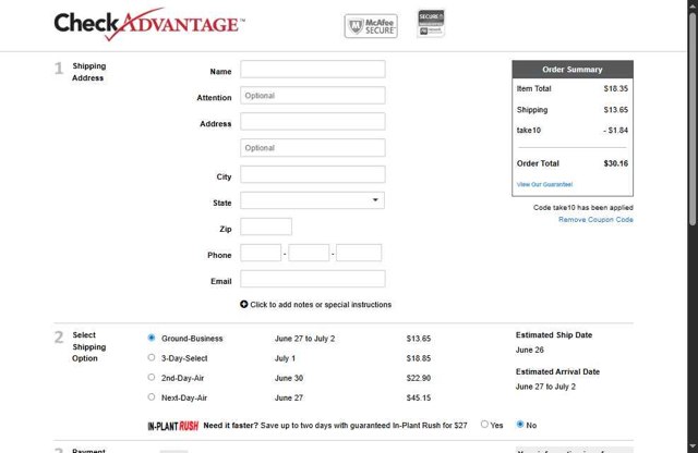 Check Advantage checkout page showing Check Advantage coupon code box | Screenshot taken by SimplyCodes community member on Jun 22, 2025
