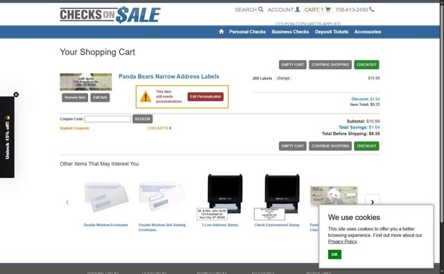 Checks on Sale checkout page showing Checks on Sale coupon code box | Screenshot taken by SimplyCodes community member on Jul 4, 2025