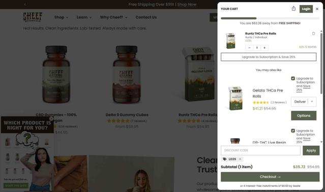 Cheef Botanicals checkout page showing Cheef Botanicals coupon code box | Screenshot taken by SimplyCodes community member on Aug 28, 2025