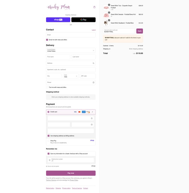 Cheeky Plum checkout page showing Cheeky Plum discount code box | Screenshot taken by SimplyCodes community member on Aug 23, 2025