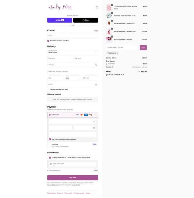 Cheeky Plum checkout page showing Cheeky Plum discount code box | Screenshot taken by SimplyCodes community member on Aug 27, 2025