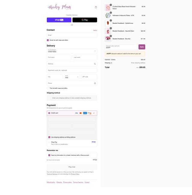 Cheeky Plum checkout page showing Cheeky Plum discount code box | Screenshot taken by SimplyCodes community member on Aug 27, 2025