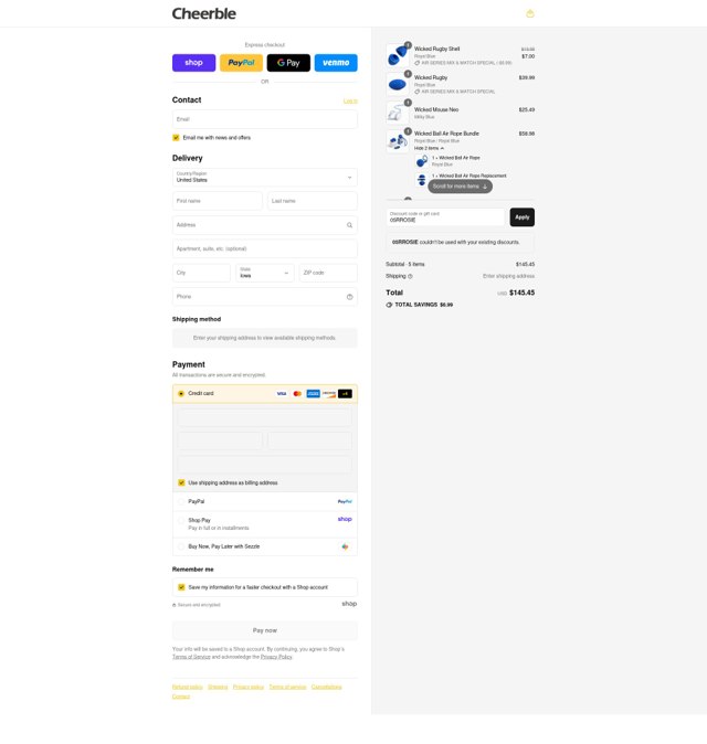 Cheerble checkout page showing Cheerble discount code box | Screenshot taken by SimplyCodes community member on Sep 7, 2025