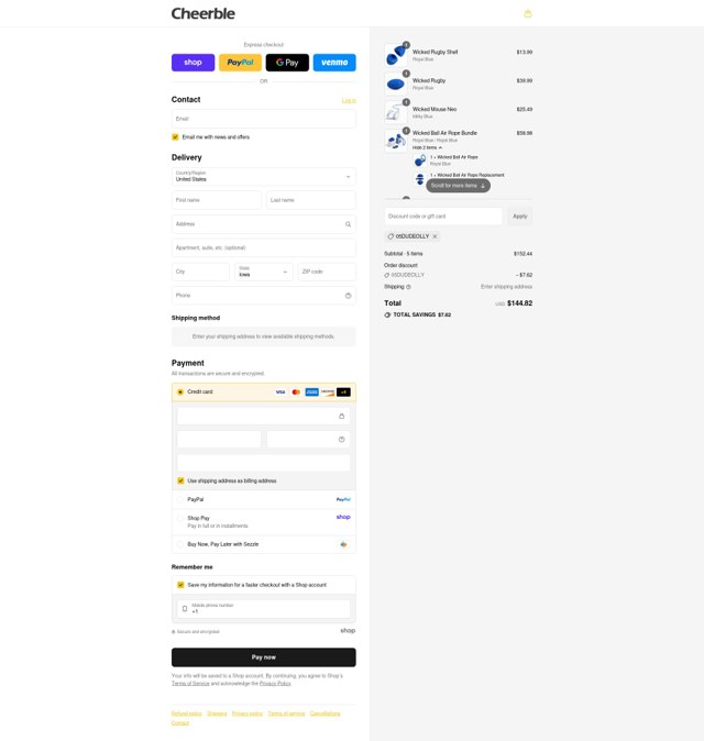 Cheerble checkout page showing Cheerble discount code box | Screenshot taken by SimplyCodes community member on Sep 7, 2025