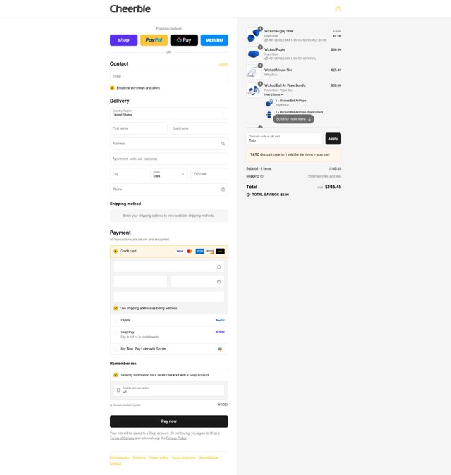 Cheerble checkout page showing Cheerble discount code box | Screenshot taken by SimplyCodes community member on Sep 7, 2025