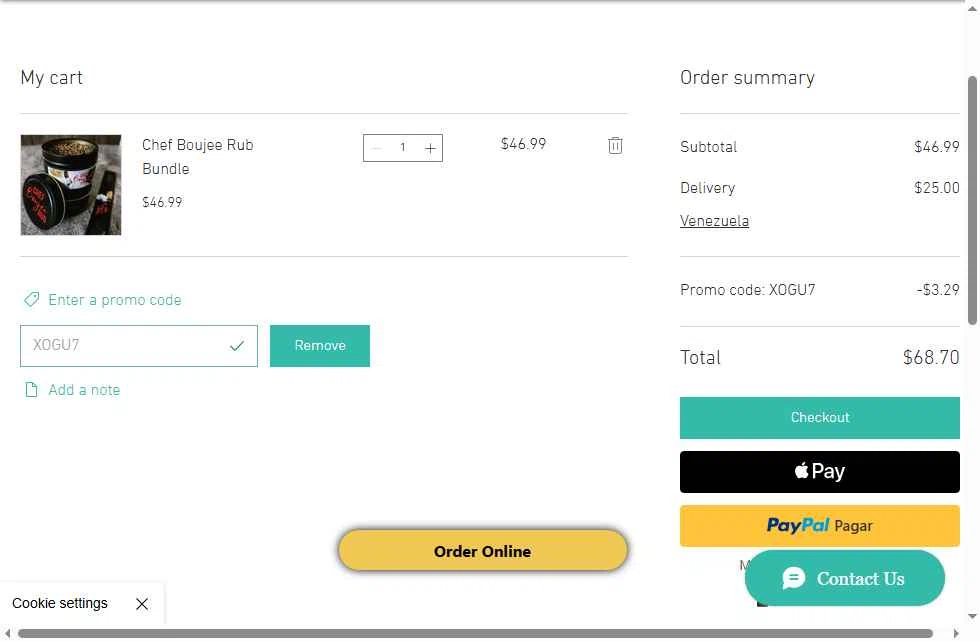 Chef Ju'von checkout page showing Chef Ju'von promo code box | Screenshot taken by SimplyCodes community member on Dec 2, 2025