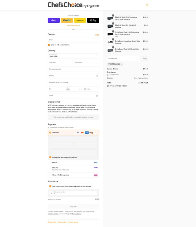 Chef's Choice checkout page showing Chef's Choice promo code box | Screenshot taken by SimplyCodes community member on Sep 2, 2025