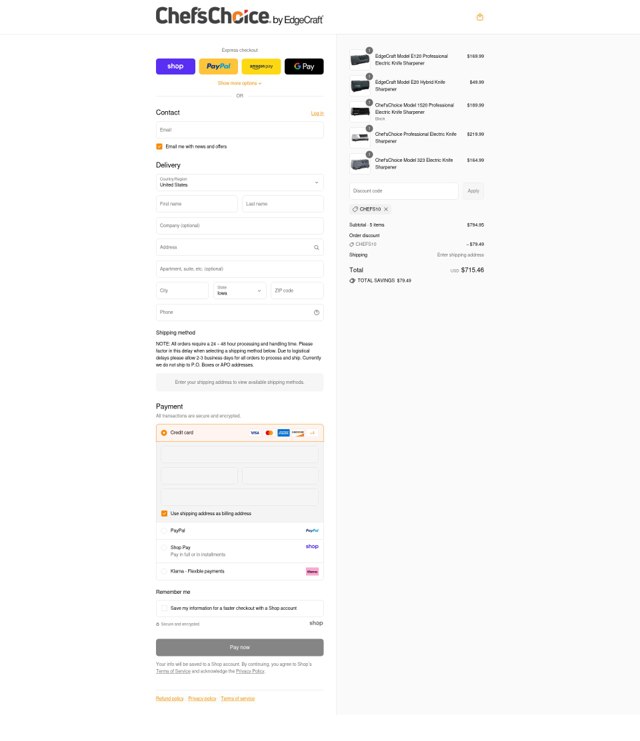 Chef's Choice checkout page showing Chef's Choice promo code box | Screenshot taken by SimplyCodes community member on Sep 2, 2025