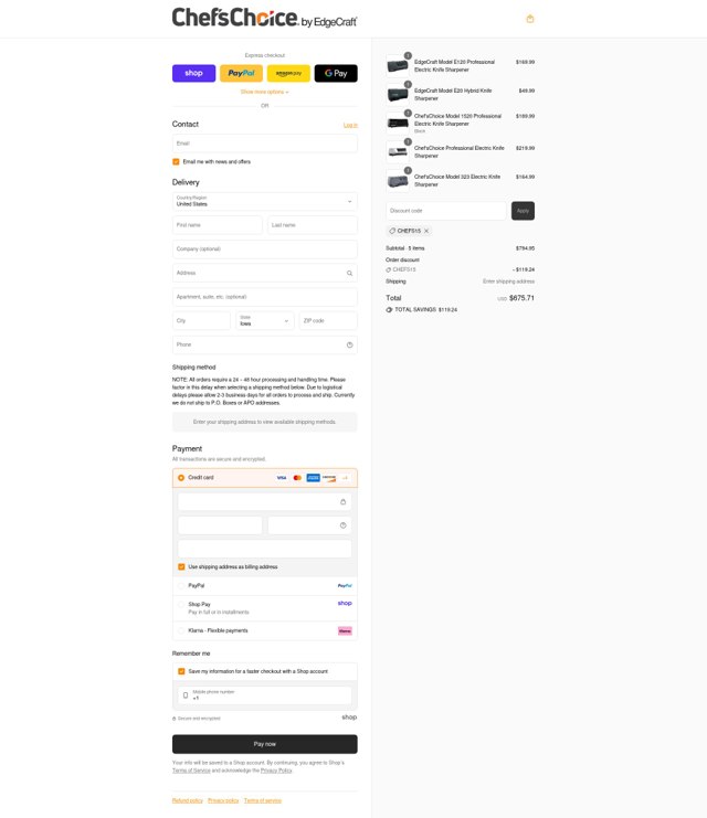 Chef's Choice checkout page showing Chef's Choice promo code box | Screenshot taken by SimplyCodes community member on Sep 2, 2025