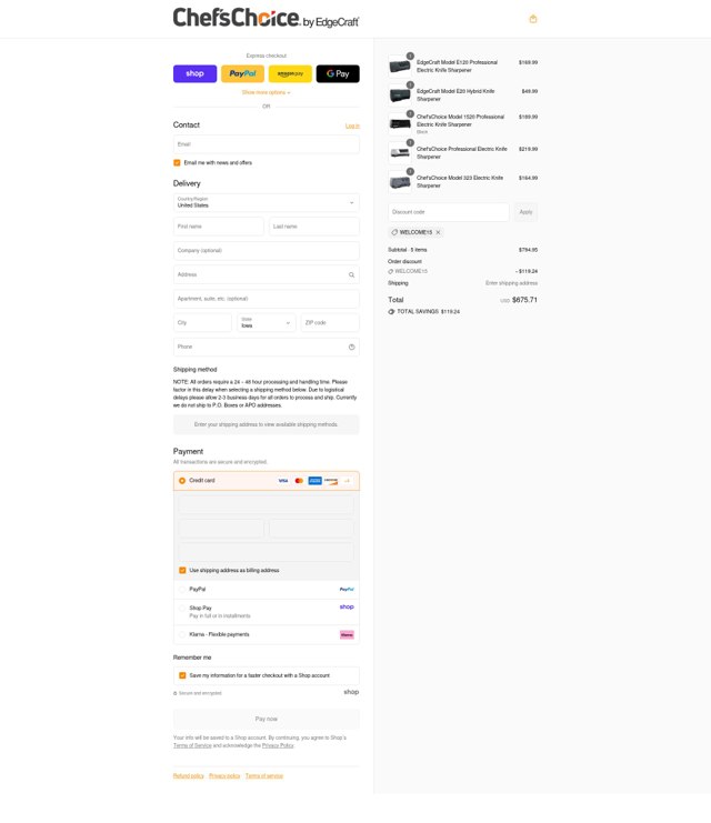 Chef's Choice checkout page showing Chef's Choice promo code box | Screenshot taken by SimplyCodes community member on Sep 7, 2025