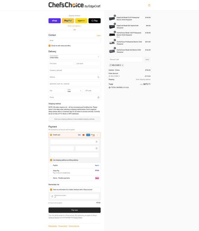 Chef's Choice checkout page showing Chef's Choice promo code box | Screenshot taken by SimplyCodes community member on Sep 2, 2025
