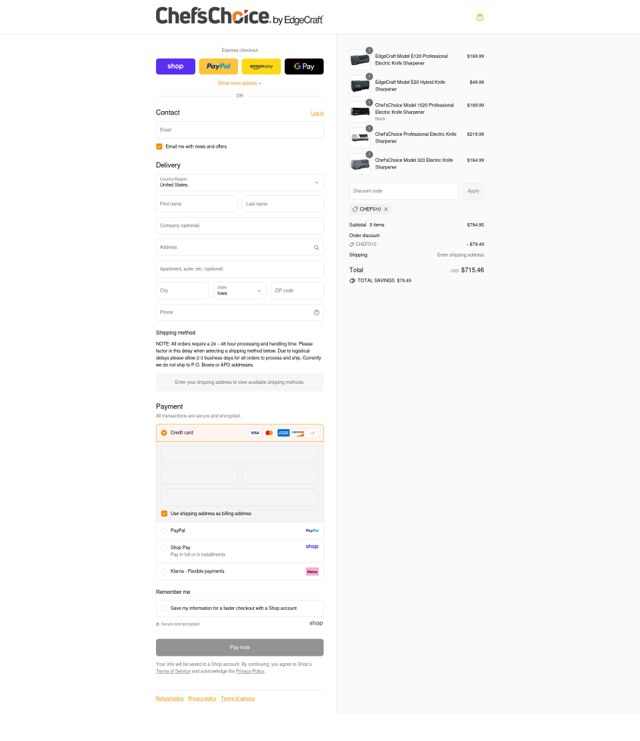 Chef's Choice checkout page showing Chef's Choice promo code box | Screenshot taken by SimplyCodes community member on Sep 7, 2025