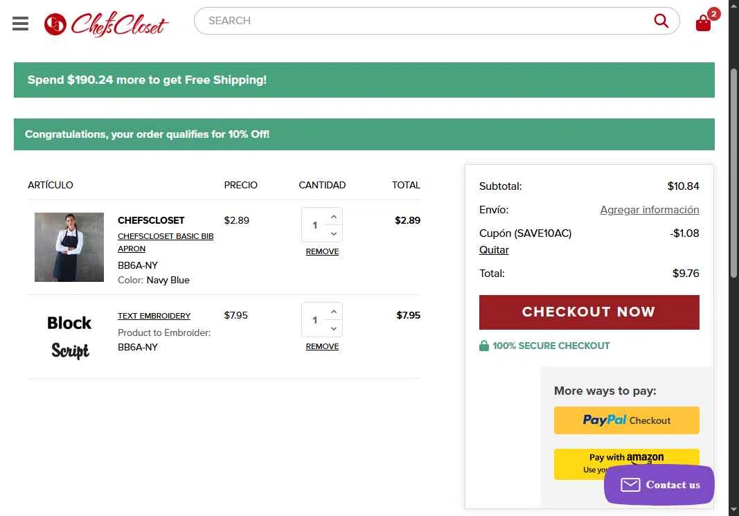 Chefs Closet checkout page showing Chefs Closet promo code box | Screenshot taken by SimplyCodes community member on May 10, 2025