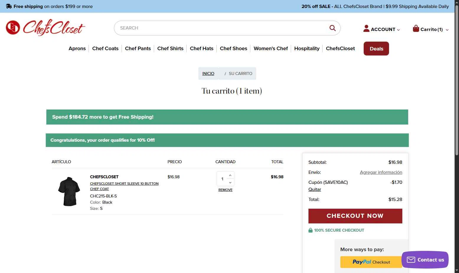 Chefs Closet checkout page showing Chefs Closet promo code box | Screenshot taken by SimplyCodes community member on Nov 26, 2025