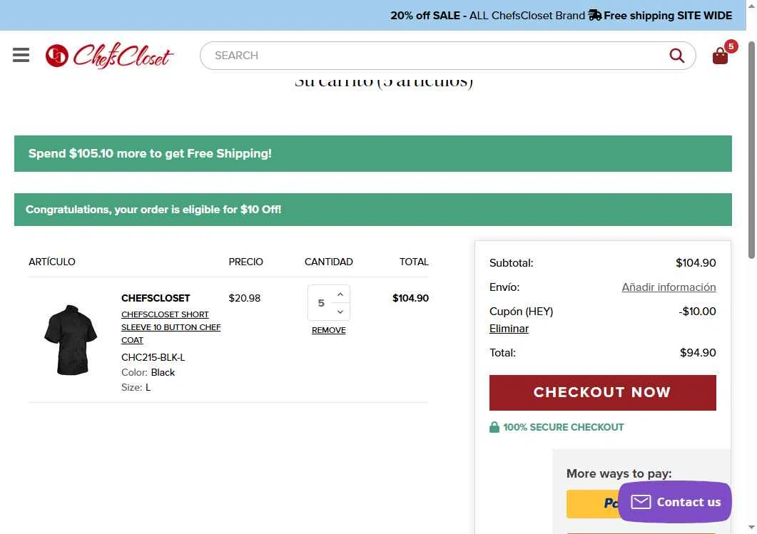 Chefs Closet checkout page showing Chefs Closet promo code box | Screenshot taken by SimplyCodes community member on Feb 12, 2026
