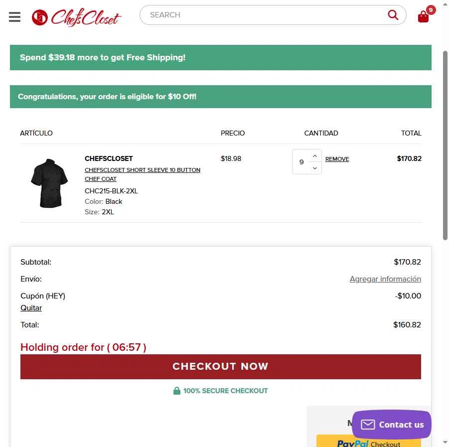 Chefs Closet checkout page showing Chefs Closet promo code box | Screenshot taken by SimplyCodes community member on Nov 3, 2025