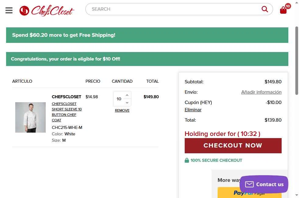 Chefs Closet checkout page showing Chefs Closet promo code box | Screenshot taken by SimplyCodes community member on Oct 5, 2025