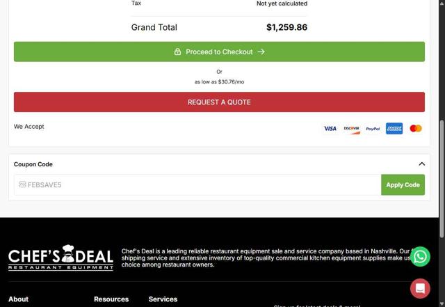 Chefs Deal checkout page showing Chefs Deal discount code box | Screenshot taken by SimplyCodes community member on Aug 26, 2025