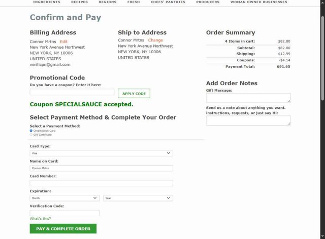 Chefshop.Com checkout page showing Chefshop.Com coupon code box | Screenshot taken by SimplyCodes community member on Jun 9, 2025