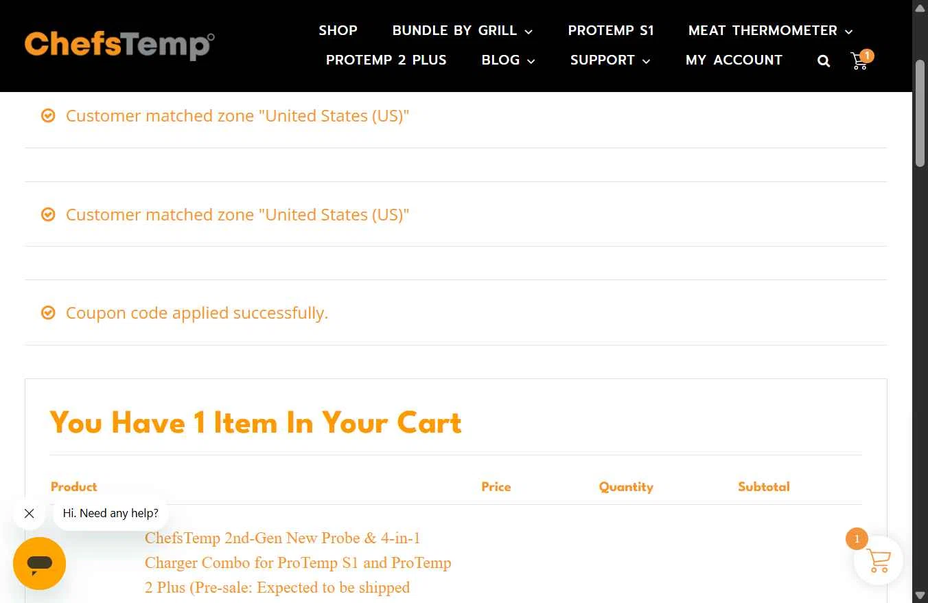 ChefsTemp checkout page showing ChefsTemp promo code box | Screenshot taken by SimplyCodes community member on Dec 21, 2025