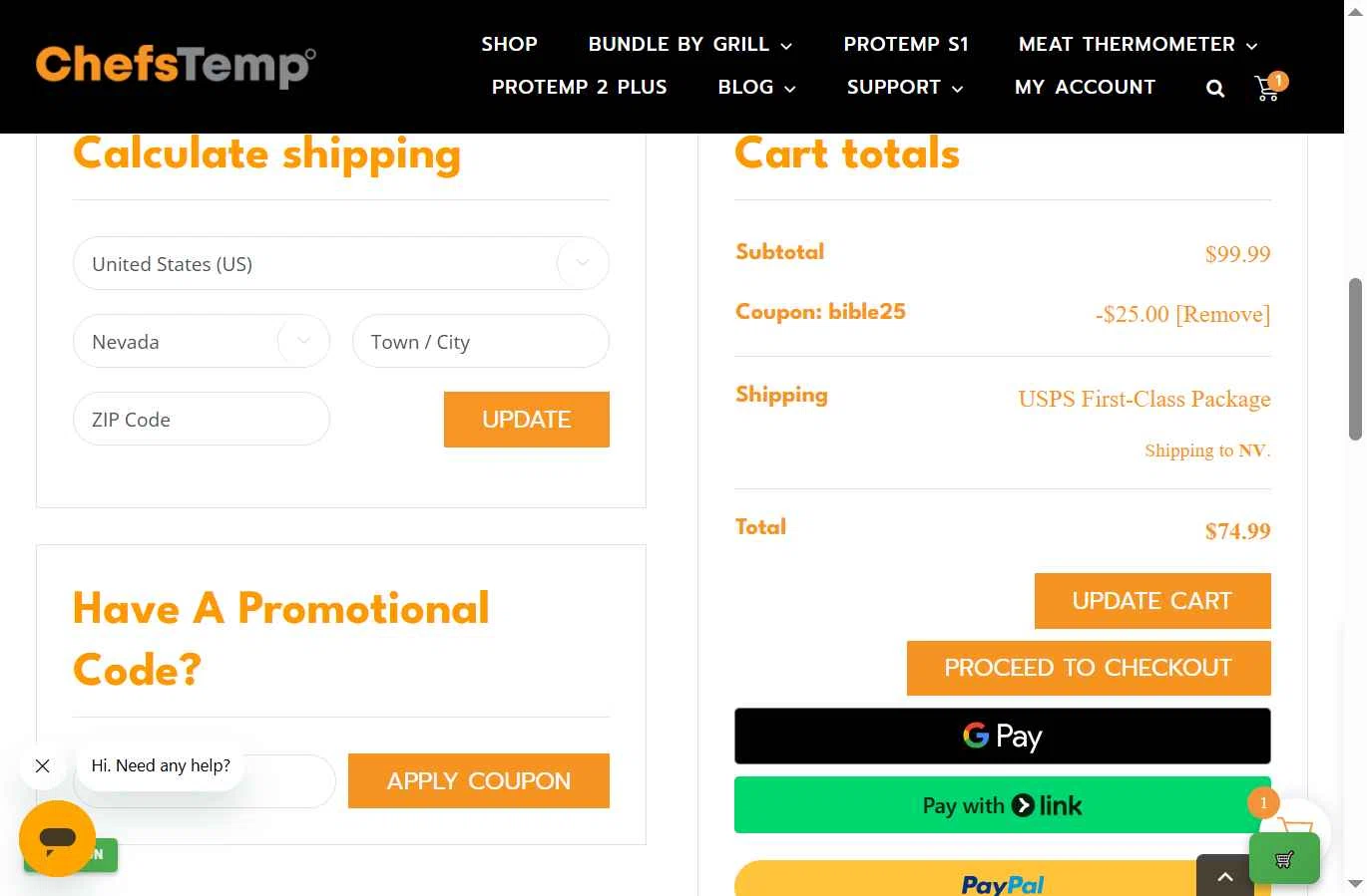 ChefsTemp checkout page showing ChefsTemp promo code box | Screenshot taken by SimplyCodes community member on Dec 18, 2025