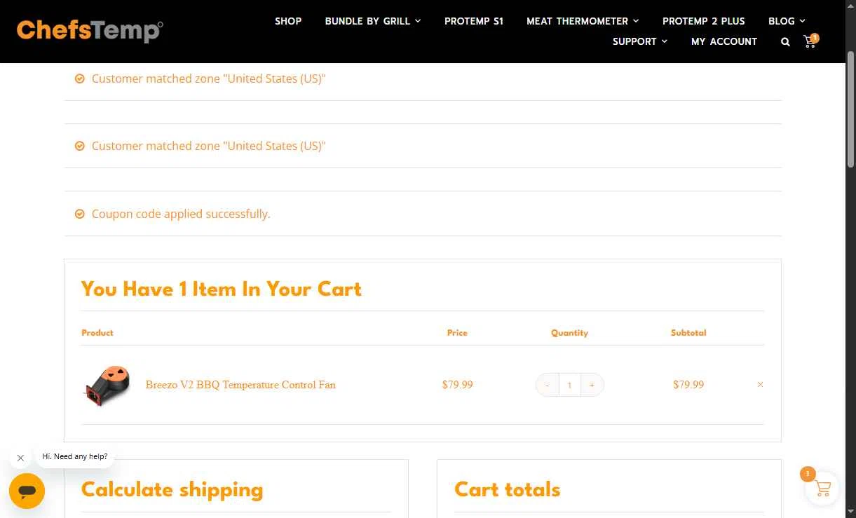 ChefsTemp checkout page showing ChefsTemp promo code box | Screenshot taken by SimplyCodes community member on Dec 21, 2025