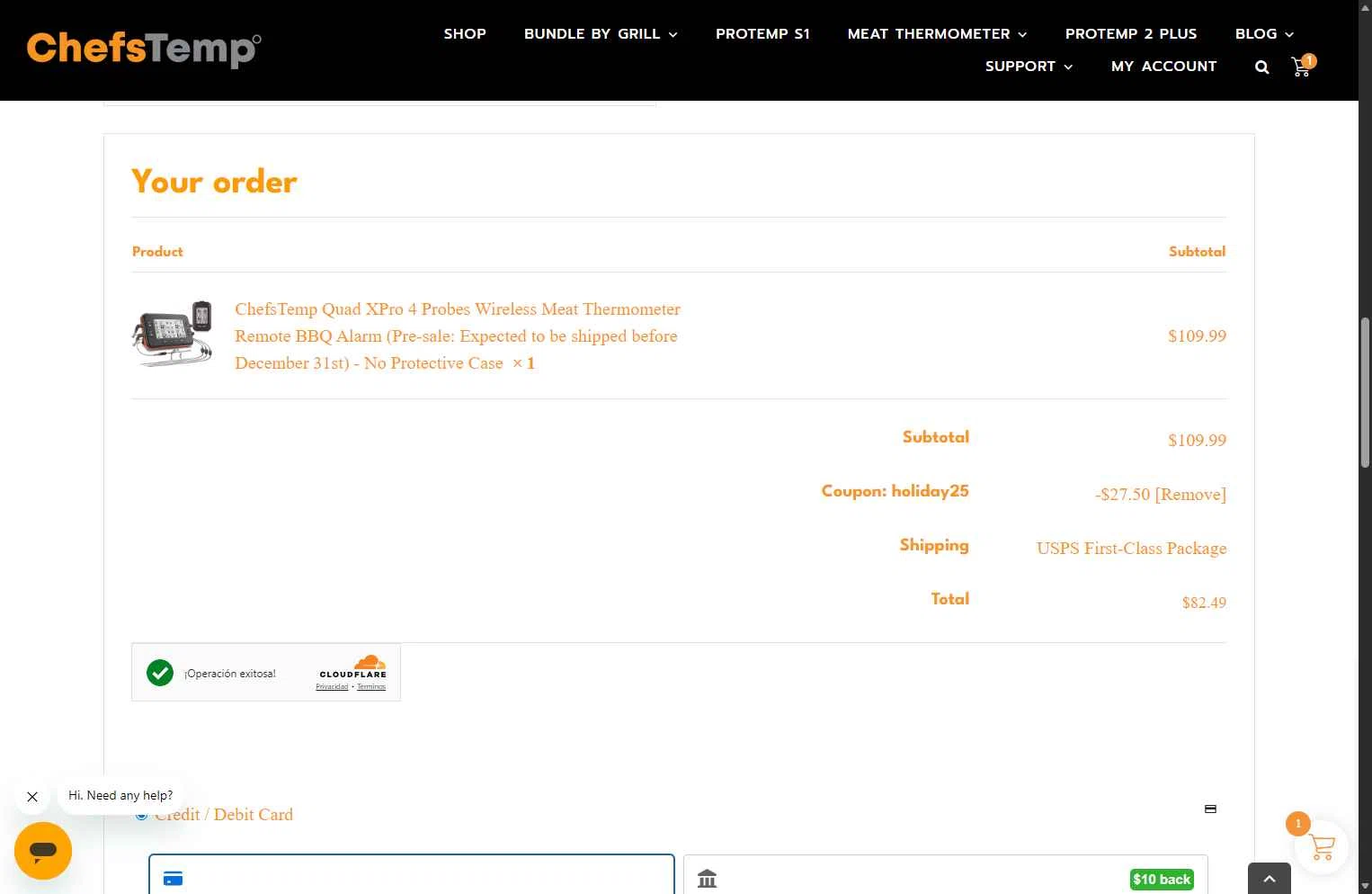 ChefsTemp checkout page showing ChefsTemp promo code box | Screenshot taken by SimplyCodes community member on Dec 18, 2025