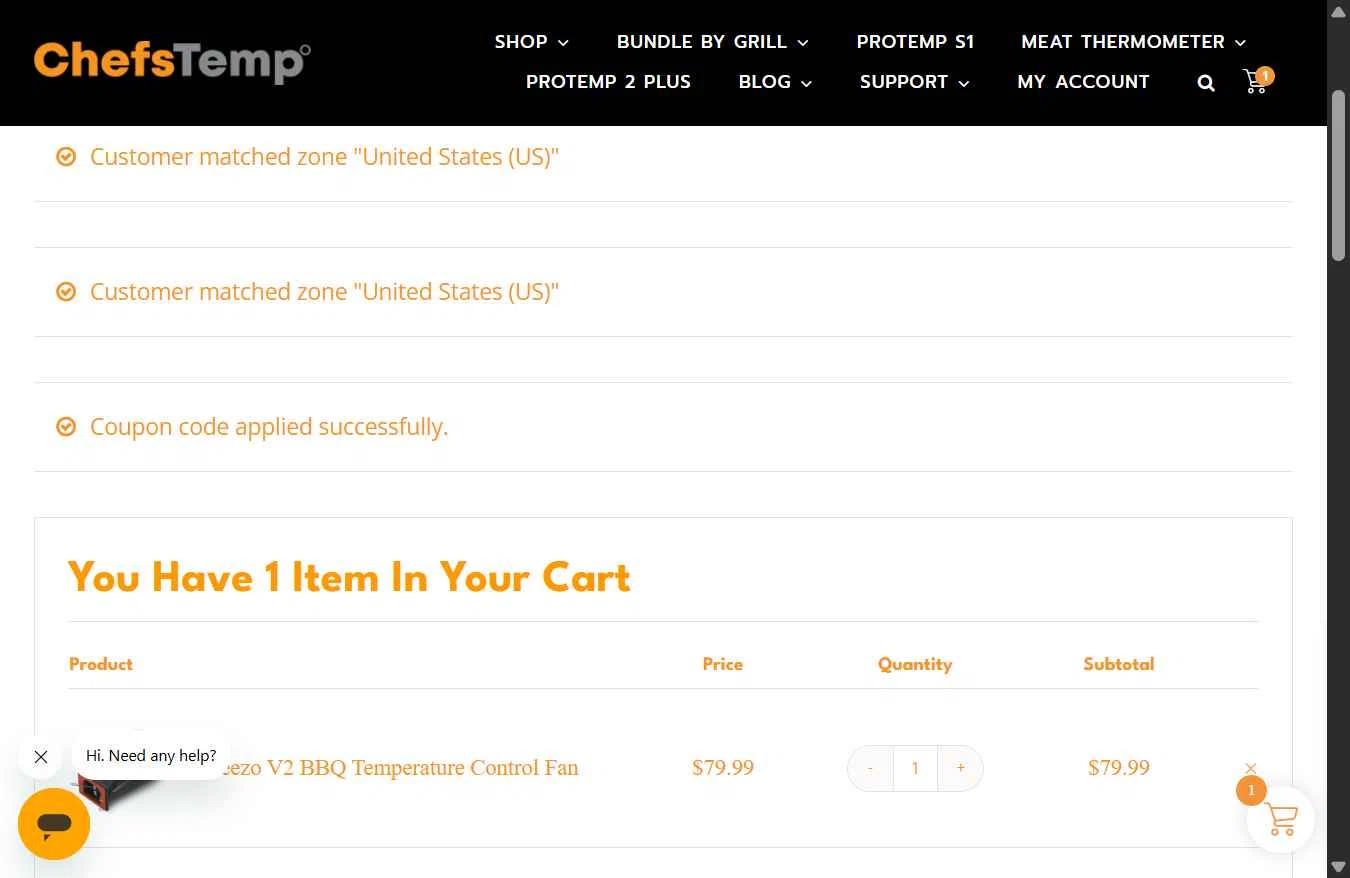 ChefsTemp checkout page showing ChefsTemp promo code box | Screenshot taken by SimplyCodes community member on Jan 1, 2026