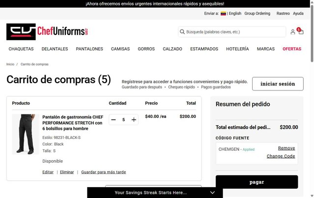 ChefUniforms.com checkout page showing ChefUniforms.com promo code box | Screenshot taken by SimplyCodes community member on Jul 20, 2025