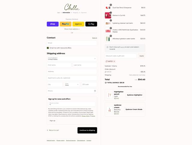 Chella checkout page showing Chella coupon code box | Screenshot taken by SimplyCodes community member on Sep 15, 2025