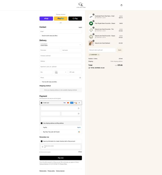 Chelsea King checkout page showing Chelsea King discount code box | Screenshot taken by SimplyCodes community member on Sep 8, 2025