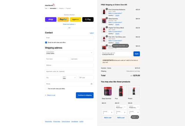 Cheribundi checkout page showing Cheribundi discount code box | Screenshot taken by SimplyCodes community member on Sep 2, 2025