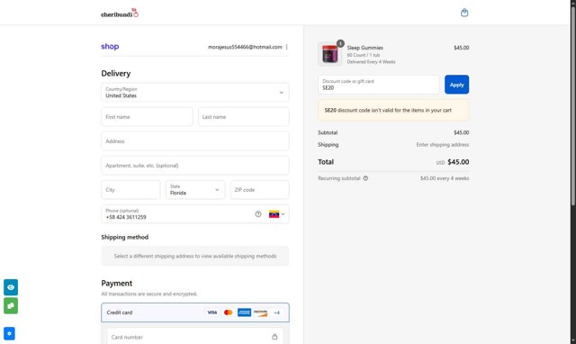 Cheribundi checkout page showing Cheribundi discount code box | Screenshot taken by SimplyCodes community member on Sep 2, 2025