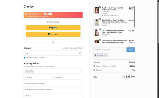 CHERLEY checkout page showing CHERLEY coupon code box | Screenshot taken by SimplyCodes community member on Aug 20, 2025