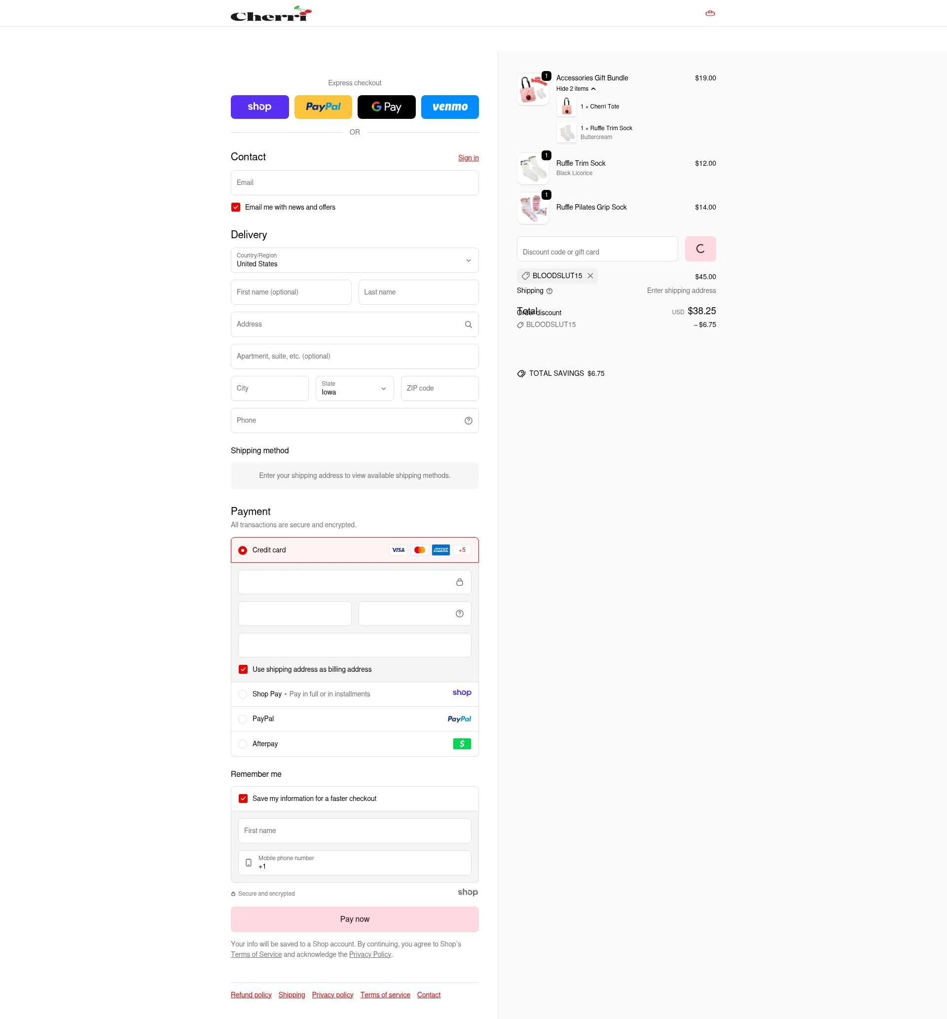 Cherri checkout page showing Cherri promo code box | Screenshot taken by SimplyCodes community member on Jan 1, 2026