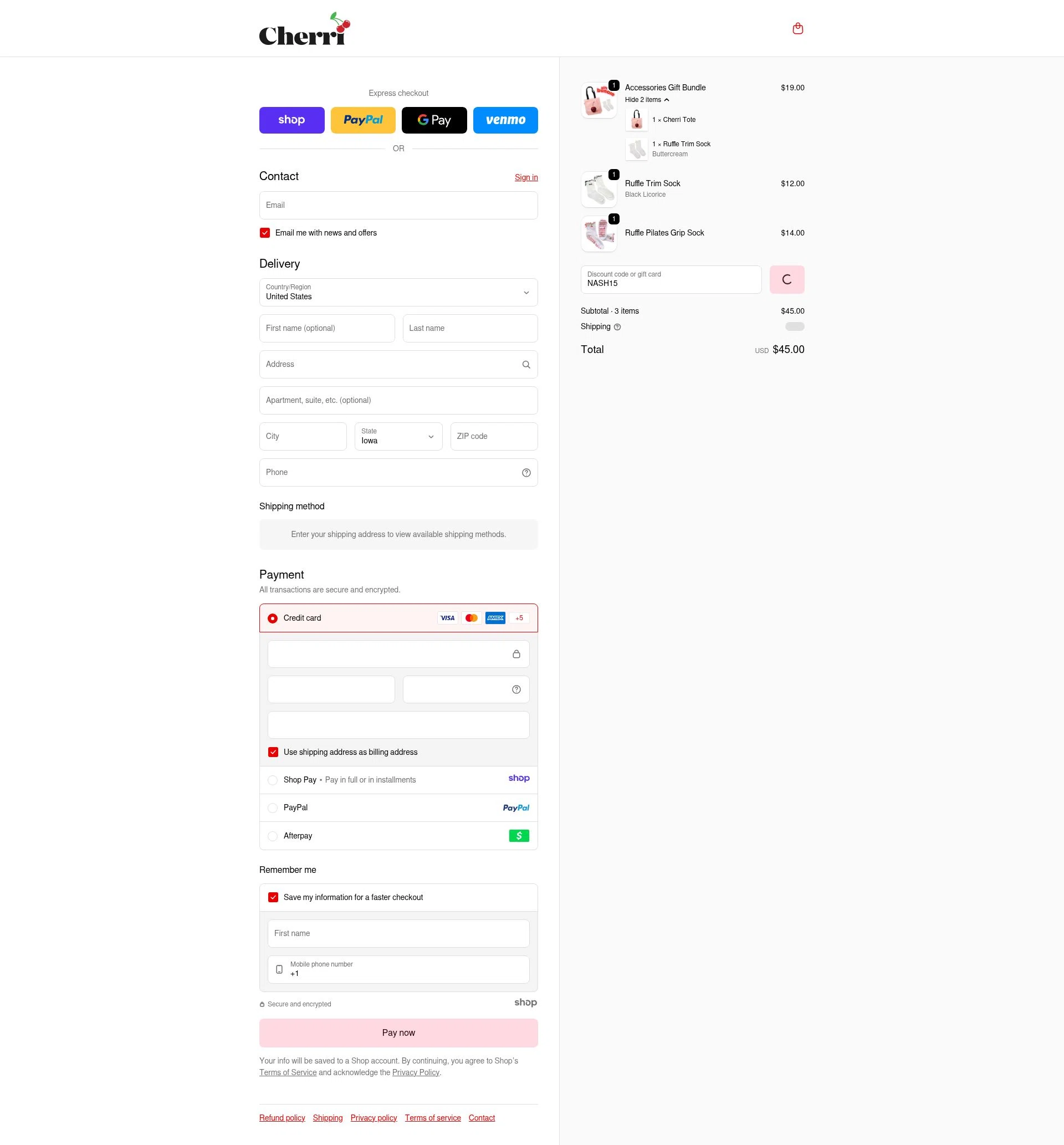 Cherri checkout page showing Cherri promo code box | Screenshot taken by SimplyCodes community member on Jan 1, 2026