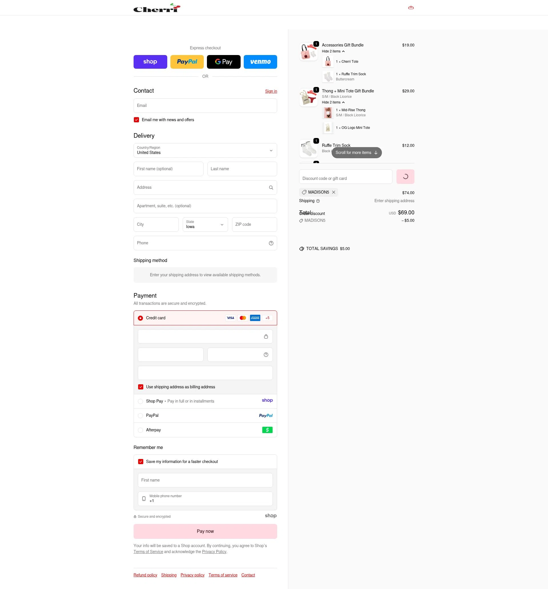 Cherri checkout page showing Cherri promo code box | Screenshot taken by SimplyCodes community member on Dec 27, 2025