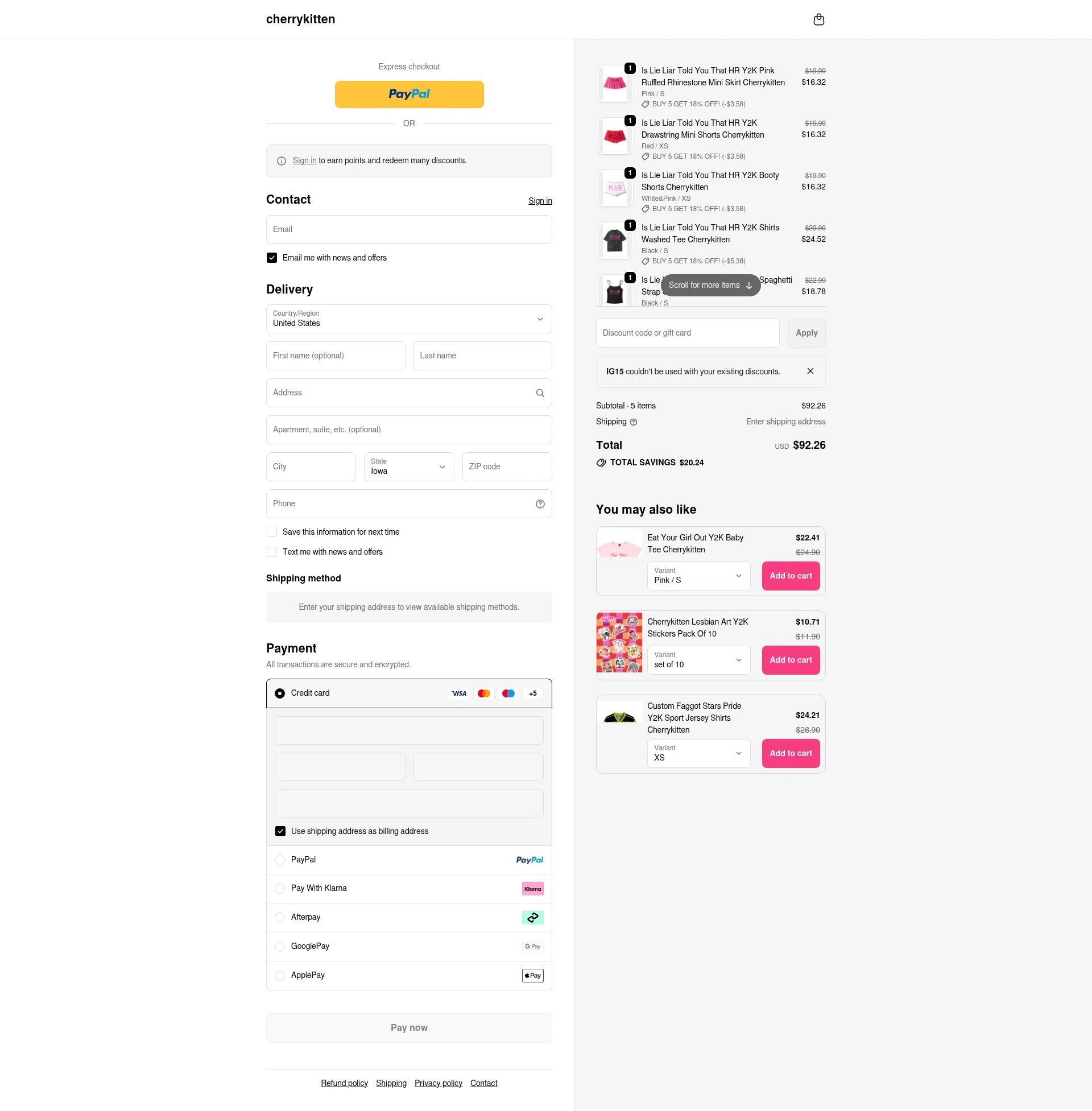 Cherry Kitten checkout page showing Cherry Kitten discount code box | Screenshot taken by SimplyCodes community member on Feb 15, 2026