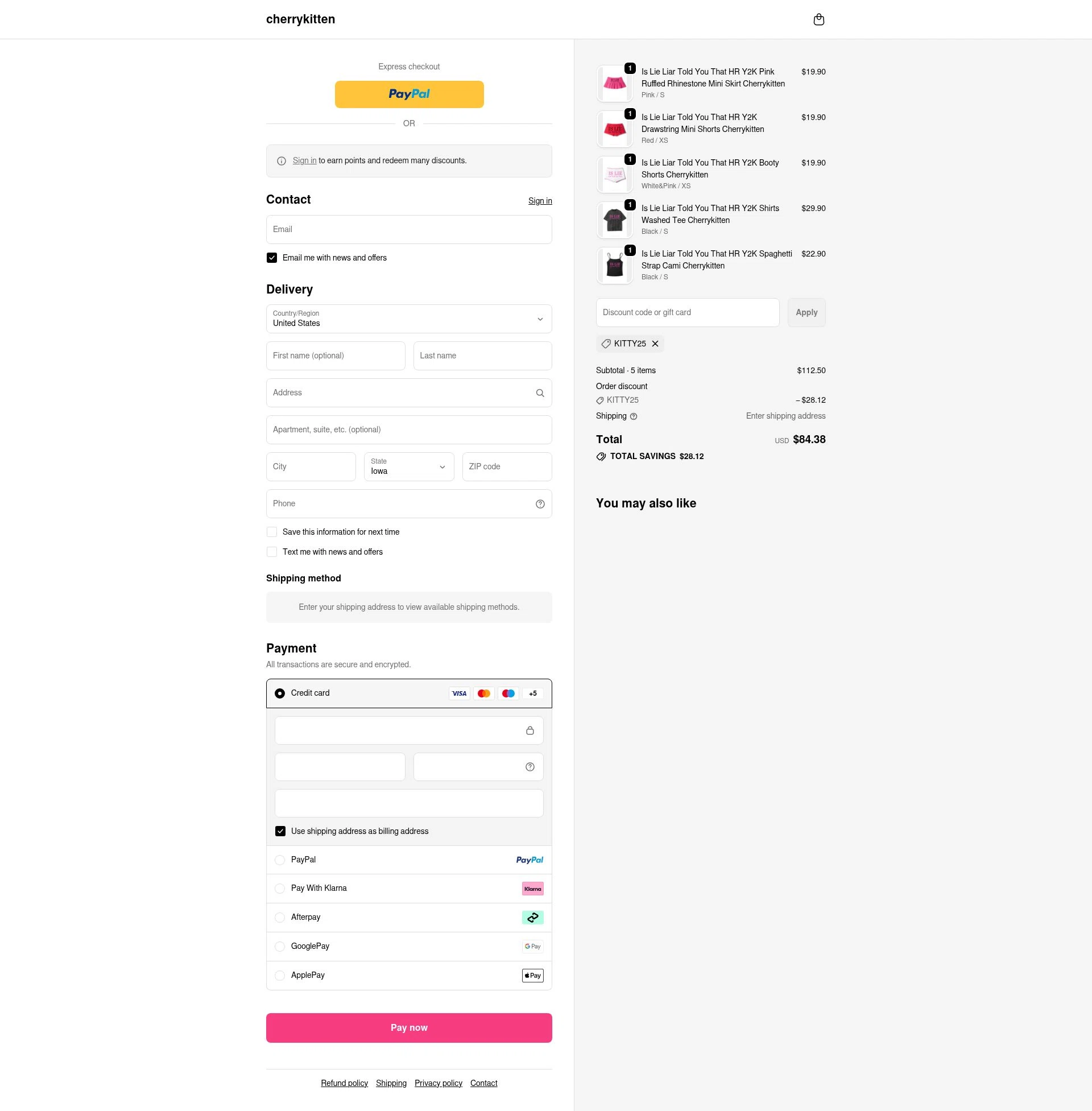 Cherry Kitten checkout page showing Cherry Kitten discount code box | Screenshot taken by SimplyCodes community member on Feb 15, 2026