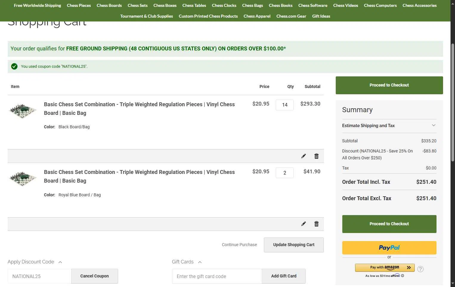Chess.com checkout page showing Chess.com promo code box | Screenshot taken by SimplyCodes community member on Oct 8, 2025