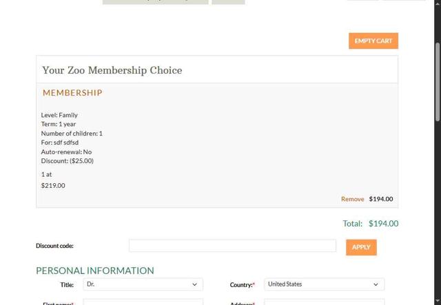 Cheyenne Mountain Zoo checkout page showing Cheyenne Mountain Zoo discount code box | Screenshot taken by SimplyCodes community member on May 15, 2025