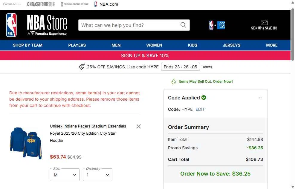 Chicago Bulls checkout page showing Chicago Bulls promo code box | Screenshot taken by SimplyCodes community member on Feb 25, 2026