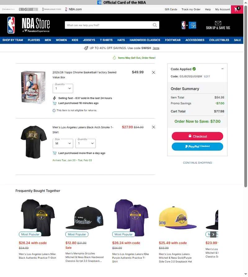 Chicago Bulls checkout page showing Chicago Bulls promo code box | Screenshot taken by SimplyCodes community member on Dec 30, 2025