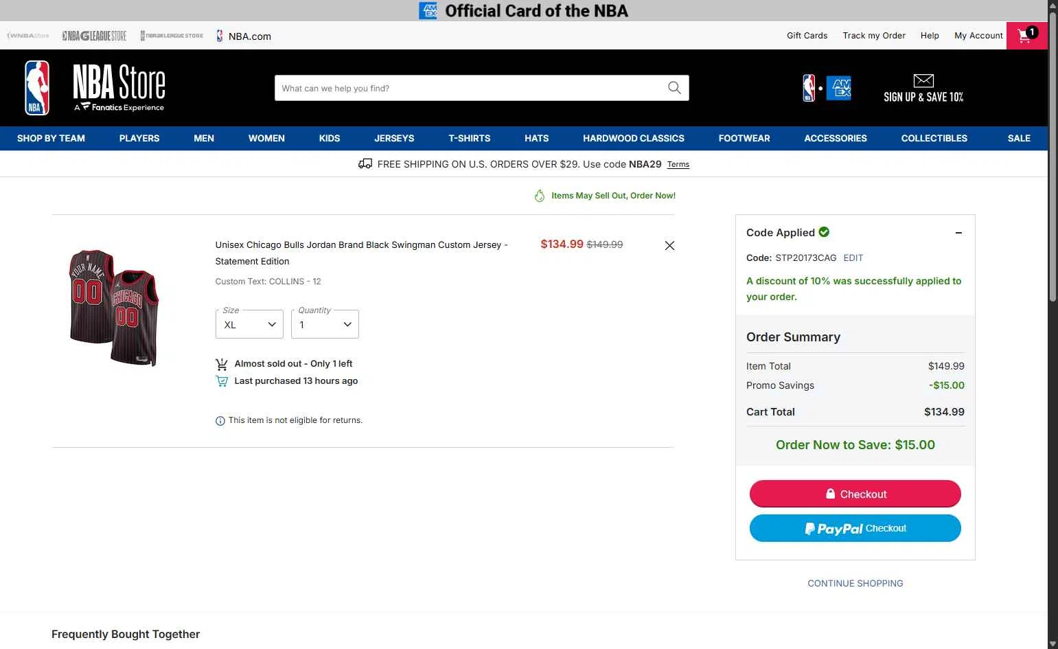 Chicago Bulls checkout page showing Chicago Bulls promo code box | Screenshot taken by SimplyCodes community member on Jan 18, 2026