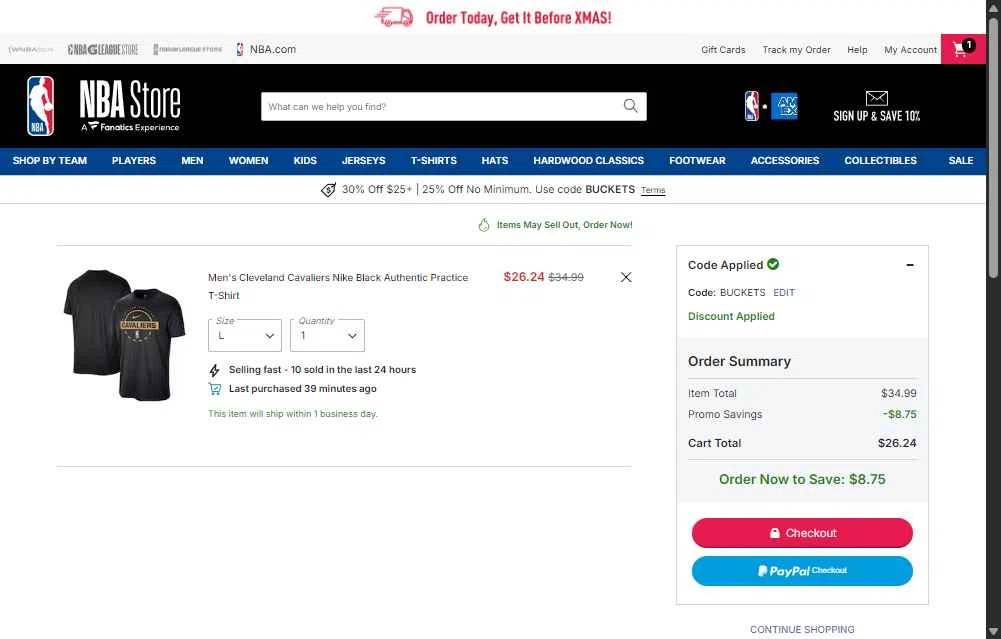 Chicago Bulls checkout page showing Chicago Bulls promo code box | Screenshot taken by SimplyCodes community member on Dec 9, 2025