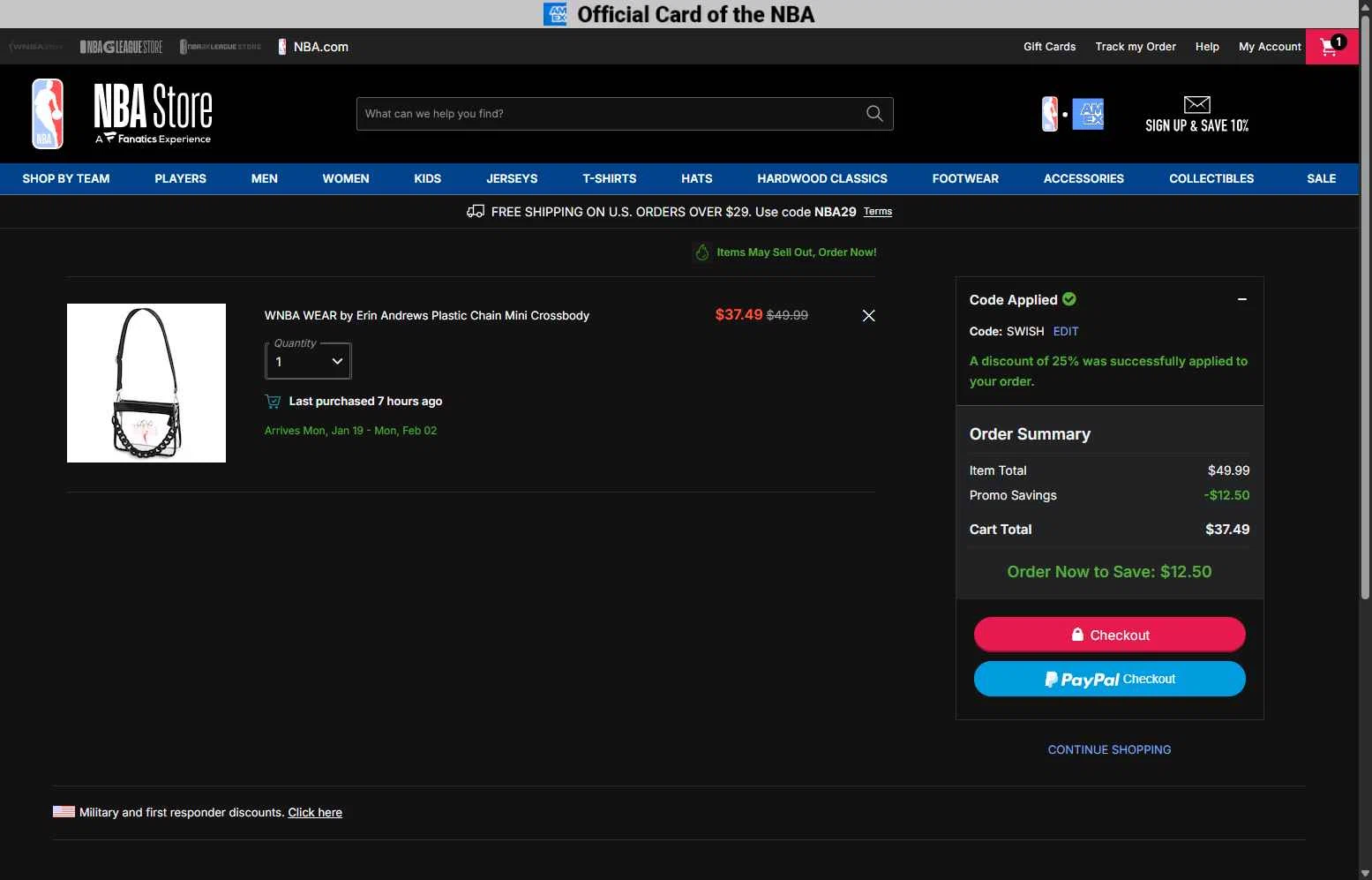 Chicago Bulls checkout page showing Chicago Bulls promo code box | Screenshot taken by SimplyCodes community member on Jan 3, 2026
