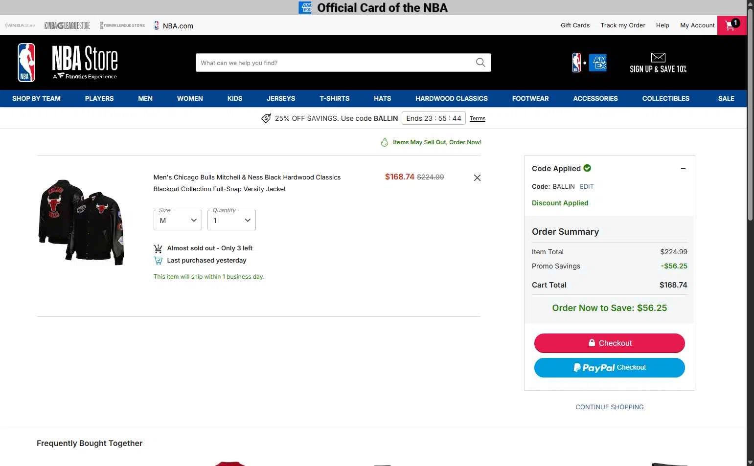 Chicago Bulls checkout page showing Chicago Bulls promo code box | Screenshot taken by SimplyCodes community member on Jan 23, 2026